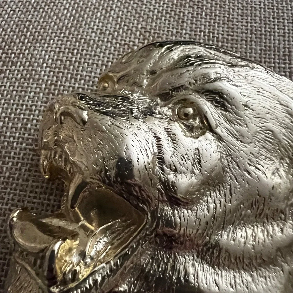 MBCI Vintage Gold Tone Roaring Lion Head Belt Buckle‎ Size 3.5 Inch Western
